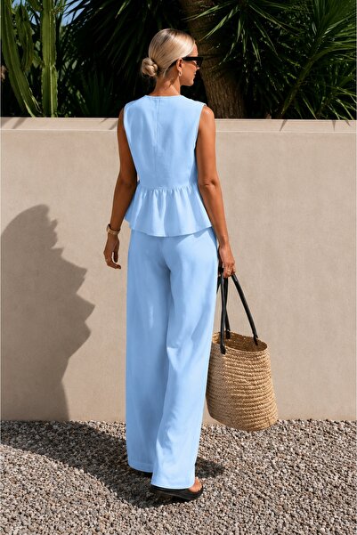 ÇEÇİM Women's Draped Peplum Blouse and Pants Set