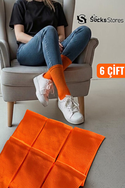 Socks Stores 6 Pairs of Unisex Orange Colored Cotton Socks - Colorful Tennis ...