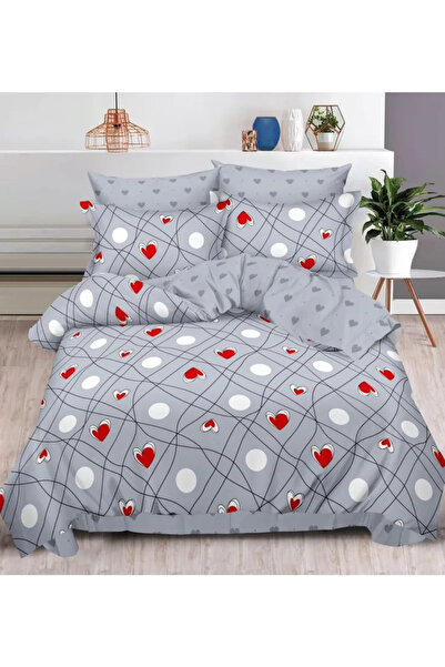 Pucioasa Set de lenjerie de pat Finet 6 piese, Gri, cu inimi roșii-R345