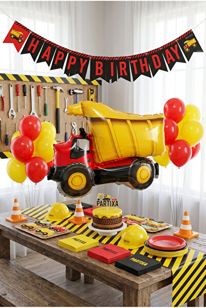 Partixa İnşaat Damperli Kamyon Folyo Balon 79x66 cm İnşaat Temalı Çocuk Doğum...