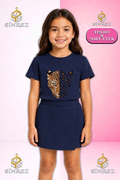 SİNREZ Set pentru fete LEOPARD HEAD LARGE Tricou cu mânecă scurtă imprimat Fu...