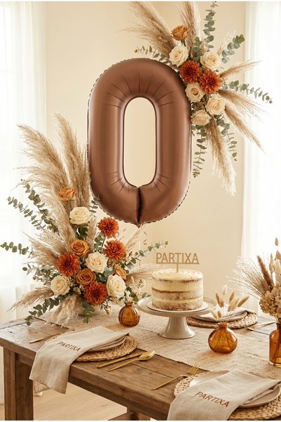 Partixa Çikolata Kahverengi Retro Rakam 0 Folyo Balon 32 İnç 0 Yaş Doğum Günü...