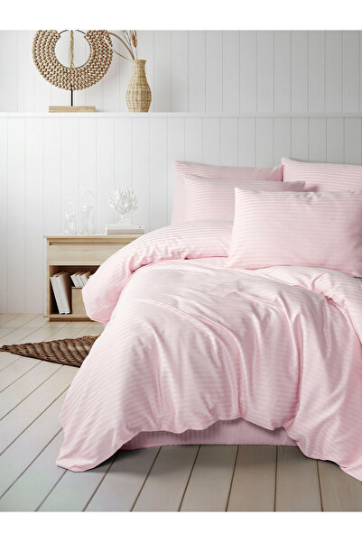 PAMUKCUM Cotton Satin Striped Double Duvet Cover Set