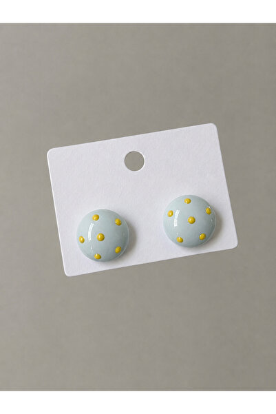 Bade Jewelry Vip Light Blue Polka Dot Model Daily Non-Tarnish Steel Earrings
