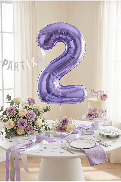 Partixa 32 İnç Mor Rakam 2 Folyo Balon