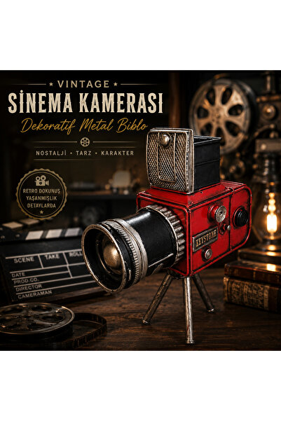 KOLAYEV Vintage Dekoratif Kalemlik Kamera – Metal Retro Sinema Kamerası Masaü...