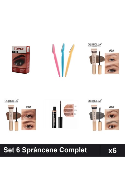 OLİBOLLA Set 6 Produse Sprâncene - Vopsea, Rimel Colorat, Gel Mascara, Lame F...