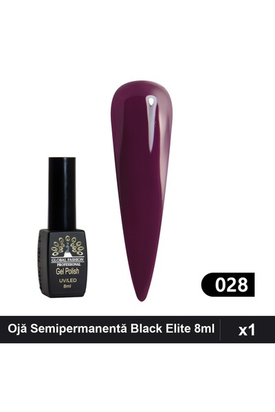 global fashion Ojă Semipermanentă Black Elite 8ml, Nuanță 028, Manichiură UV/LED