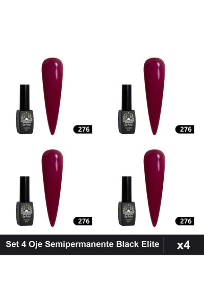 global fashion Set 4 Oje Semipermanente Black Elite 8ml, Manichiura UV/LED,