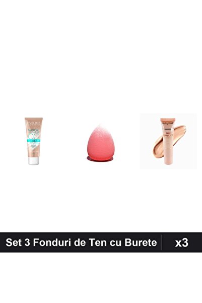 Eveline Set 3 Fonduri de Ten Light-Beige, CCC + Ruby Rose + Burete Makeup