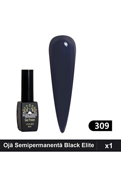 global fashion Ojă Semipermanentă Black Elite 8ml, Manichiură UV/LED, 309