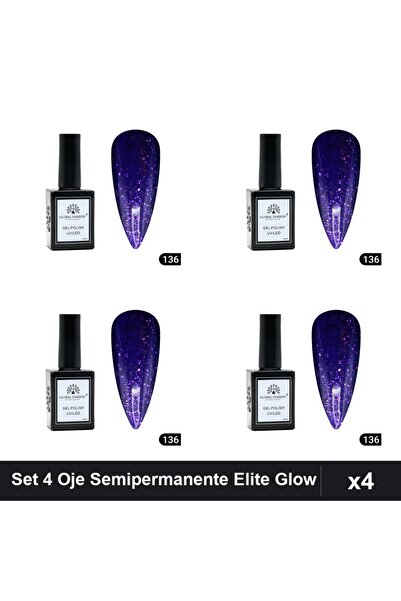 global fashion Set 4 Oje Semipermanente Elite Glow 15ml, Gel Polish UV/LED