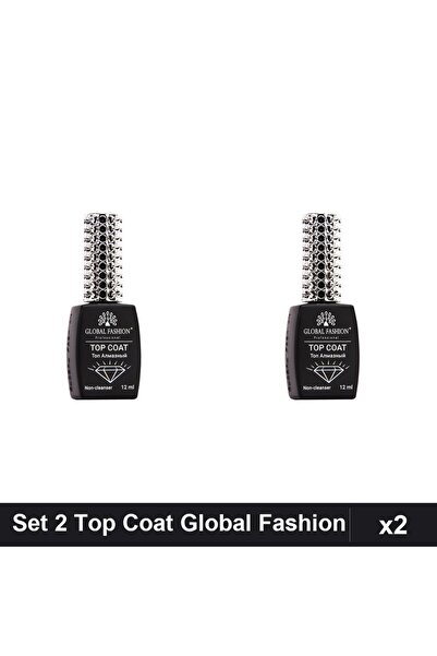 global fashion Set 2 Top Coat 12ml, Fără Strat Dispersie, Manichiură UV/LED