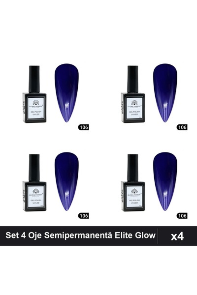global fashion Set 4 Oje Semipermanentă Elite Glow 15ml, Gel Polish UV/LED