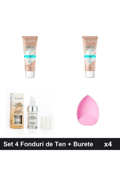 Eveline Set 4 Fonduri de Ten CCC Magical + Color Changing TLM SPF15, 2x30ml +...