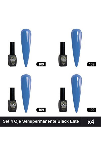 global fashion Set 4 Oje Semipermanente Black Elite 8ml, Manichiura UV/LED,