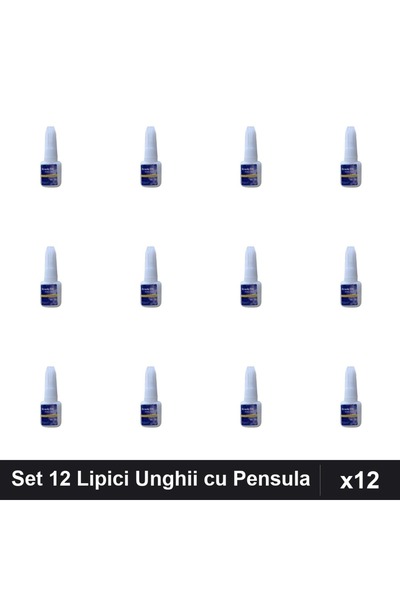 NAİLS Set 12 Lipici Unghii cu Pensula 10g, Adeziv Profesional Manichiura, Tip...