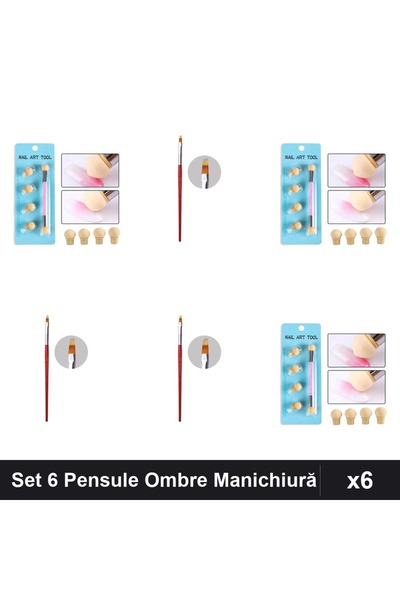 NAİLS Set 6 Pensule Manichiură Gel Ombre Oranjollie și Baby Boomer cu Burete