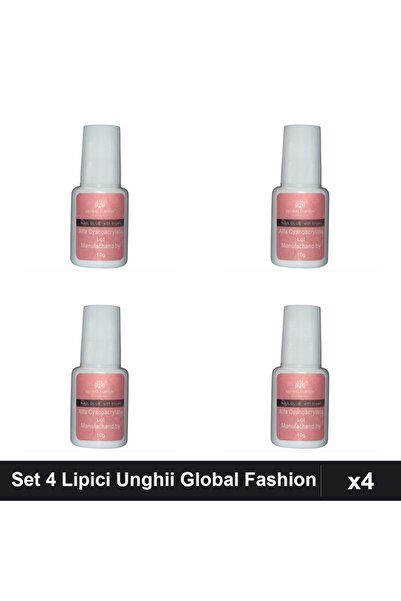 global fashion Set 4 Lipici Unghii cu Pensula, 10g Fiecare, Adeziv Profesiona...