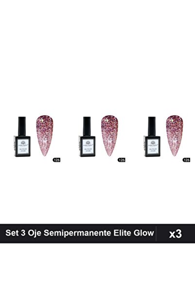 global fashion Set 3 Oje Semipermanente Elite Glow 15ml, Gel Polish UV/LED