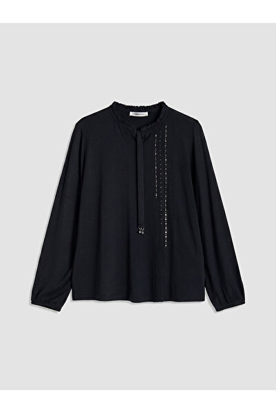 LC Waikiki Nevavm Ruffled Tie Collar Blouse with Stones