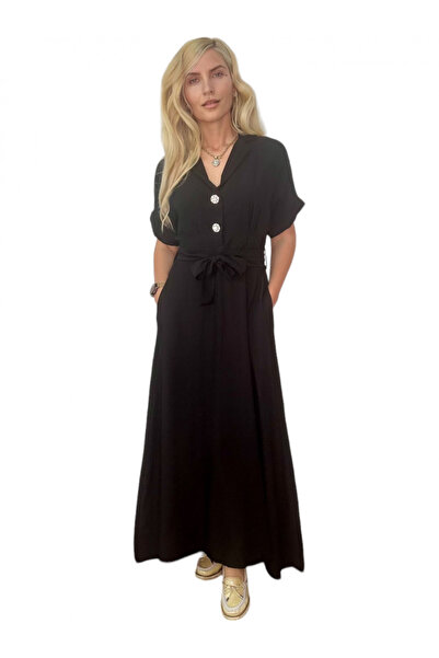 OEM Women's long shirt dress with drawstring - Sophie - Black