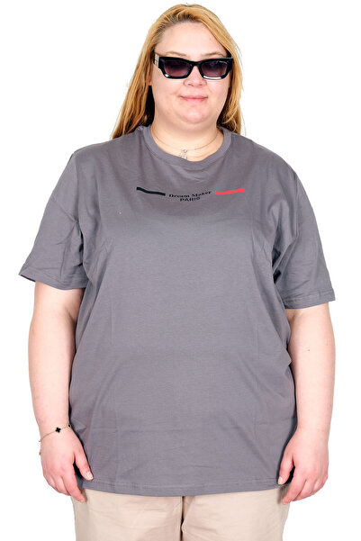 ModeXL Γυναικείο μπλουζάκι Mode XL Real Big Size με γιακά Dream U26126 FUME