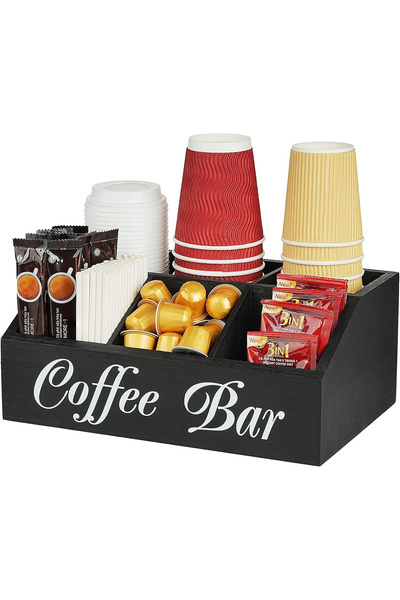 FLYPRO Coffee Station Organizer Pods Holder for Counter, Farmhouse Wood Coffe...