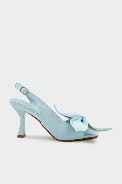 Molina Women's Blue Satin Heel Shoes with Bow Detail