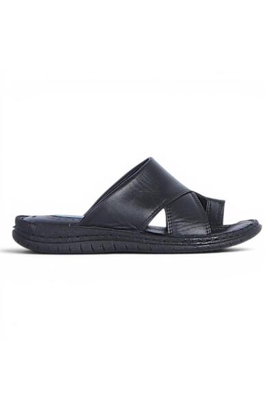 Ayakcenter Edu 5054 Black Leather Men's Flip Flops