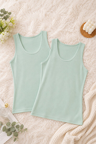 ROZELT Women's Green Thick Strap Modal&Cotton 2-Piece Undershirt