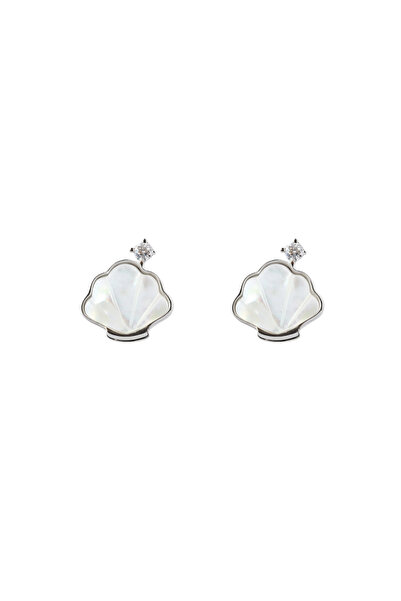 Lisa&Co. Cercei Argint Seashore Shell Argint placat cu rodiu / Zircon&Sidef