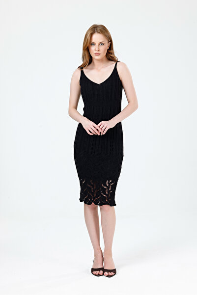 ONE WEAR Women's Black Lined Summer Knitwear Dress