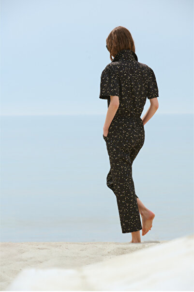 Suud Collection Black Flora Floral Patterned Jumpsuit
