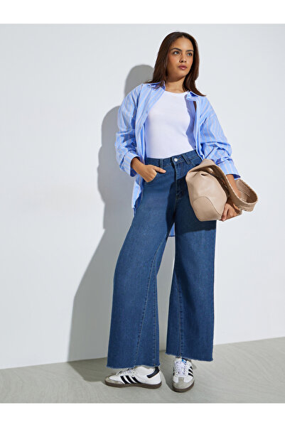 Styli Blue Wide Leg Faded Jeans