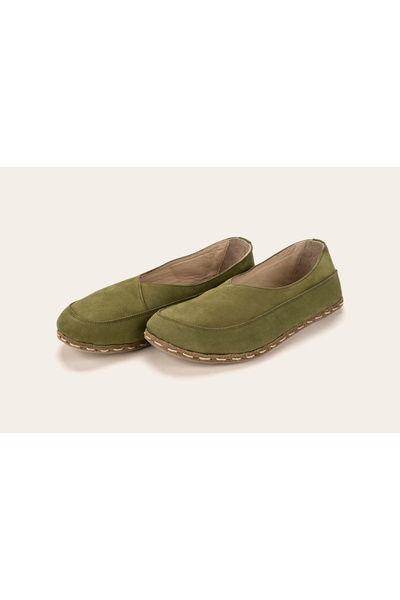 atlantishandmade Yeşil Kadın Barefoot Deri Babet