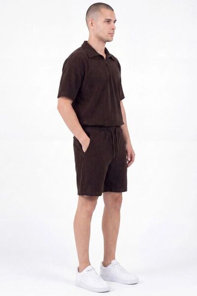 EXSPORT Troy Polo Collar Half Zipper Summer Men's Shorts Set