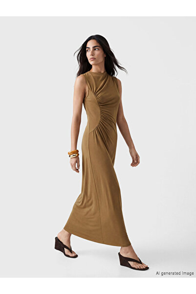 LC Waikiki Nevavm Differently Designed High Neck Gathered Dress