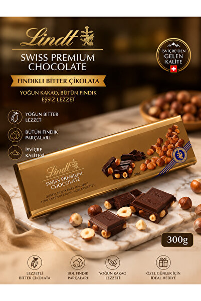Lindt Swiss Premium Fındıklı Bitter Çikolata 300g İsviçre Çikolatası