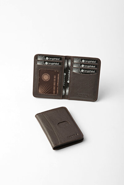 CENGİZ PAKEL Genuine Leather Unisex Minimal Vertical Card Holder – 2523t - Brown