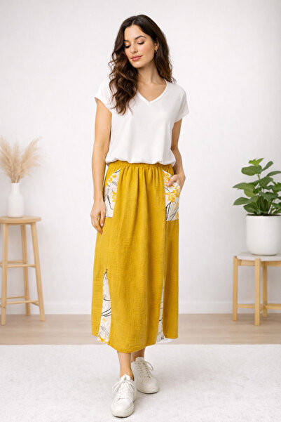 Okçu Triko Lace Detailed Women's Skirt 25Y46125-Hardal-23