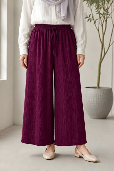 İmajButik Plum Waist Elasticated Seersucker Trousers