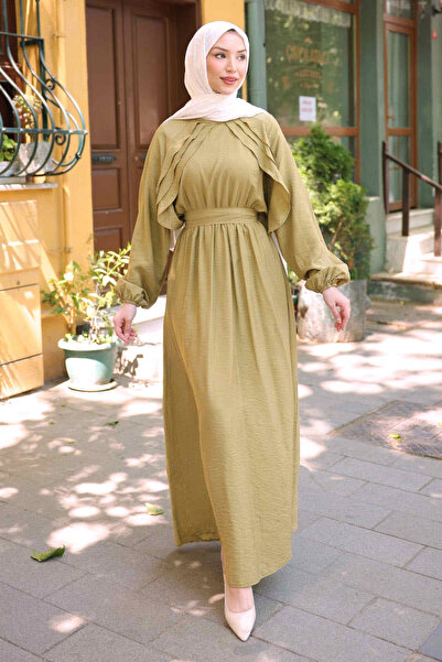 İmajButik Rochie Olive cu volane laterale și talie elastică