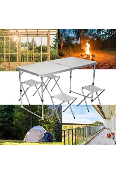 Trizand Set de camping, Masă pliabilă cu 4 scaune, Tip valiză, Reglabil, 120x...