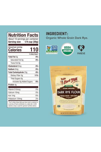 Bob's Red Mill , Organic Dark Rye Flour, Whole Grain, 20 oz (567 g)