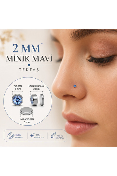Heppii Minik Renkli Tektaş Hızma Mıknatıslı 316L Çelik 2MM Tektaş Burun Dudak...