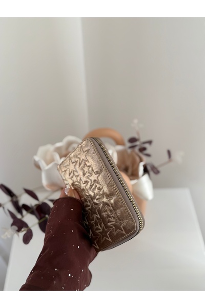 lalettobags Γυναικείο γυαλιστερό πορτοφόλι μεσαίου μεγέθους με ραφές σε σχήμα...