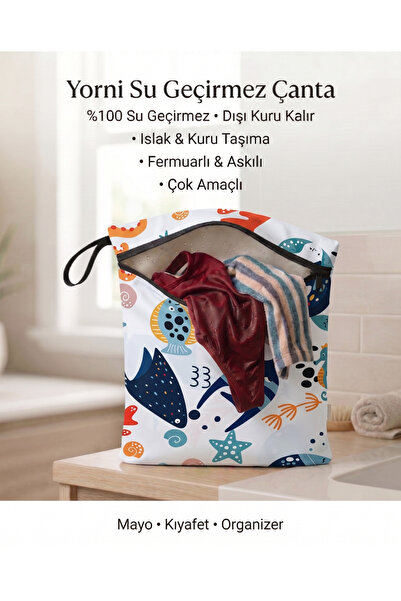 yorni Ocean, 30x35cm Sıvı Geçirmeyen, Islak Kuru Çok Amaçlı Çanta, Fermuarlı,...