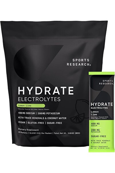 Sports Research ® Hydrate Electrolytes Powder Packets - Sugar-Free & Naturall...