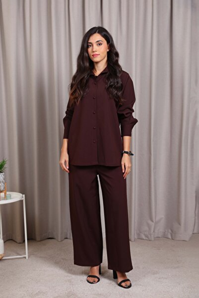 Nikias Brown Soft Crepe Trouser Set – Elegant Everyday Comfort